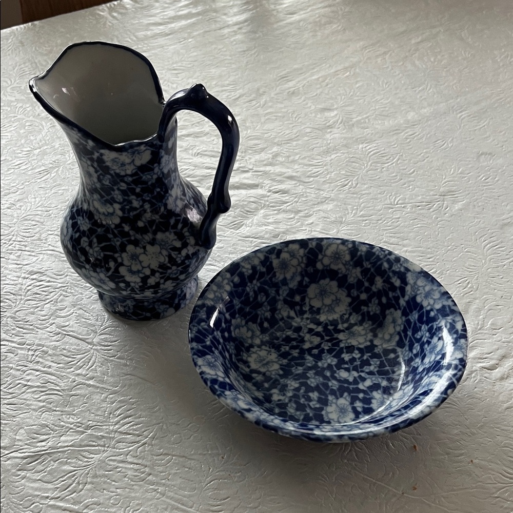 Ironstone Blue & White Pitcher and Bowl Set